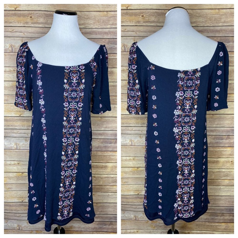 Altar'd State Embroidered Off Shoulder Blue Dress